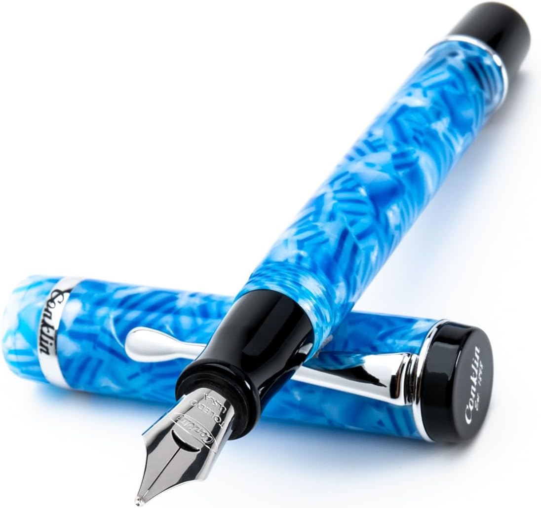 Conklin Duragraph Fountain Pen Ice Blue - Medium Nib, Timeless Writing Instrument with Cool Blue