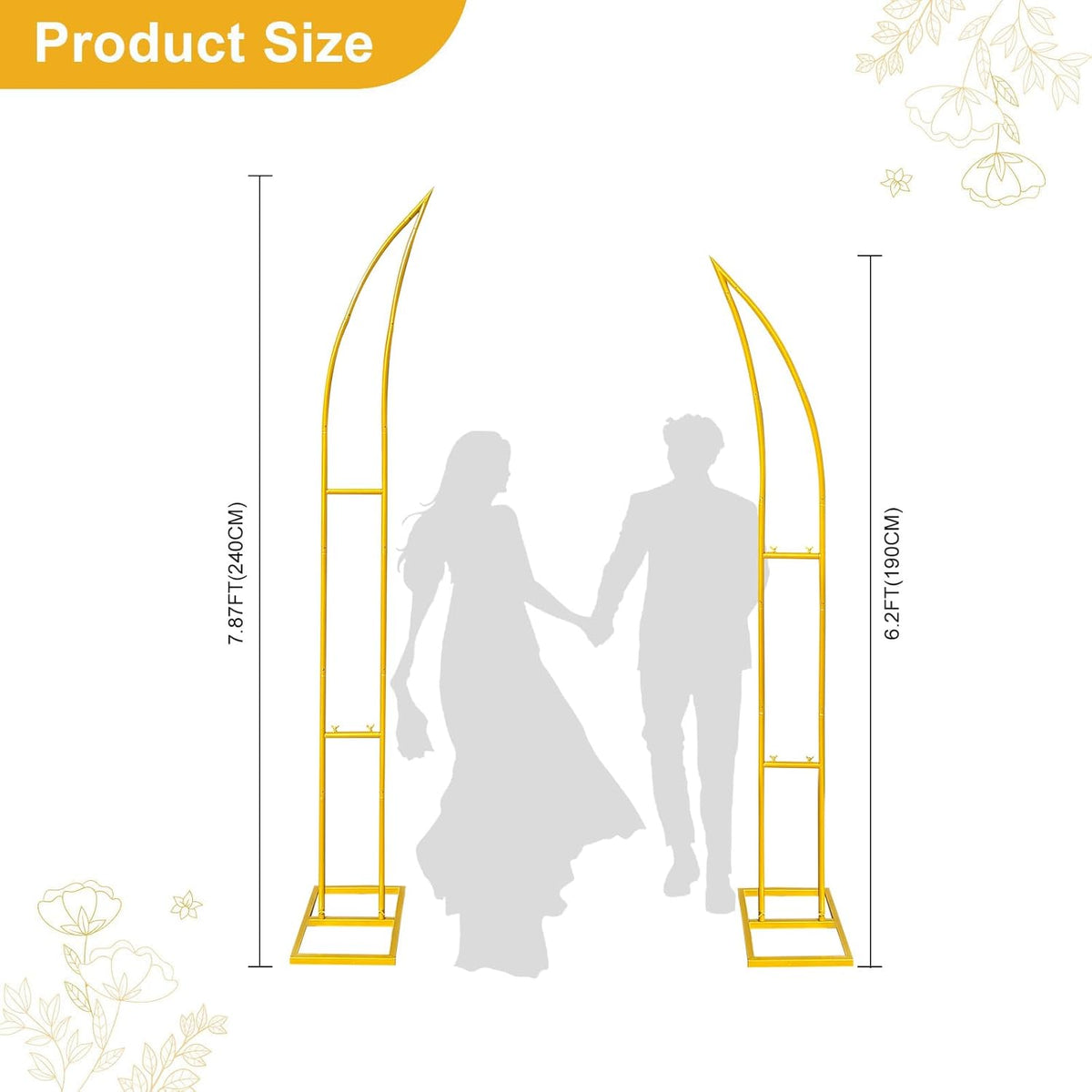 Curved Wedding Arch Backdrop Stand Set of 2, Large Balloon Arch with Rectangular Base (5.9ft,6.9ft)