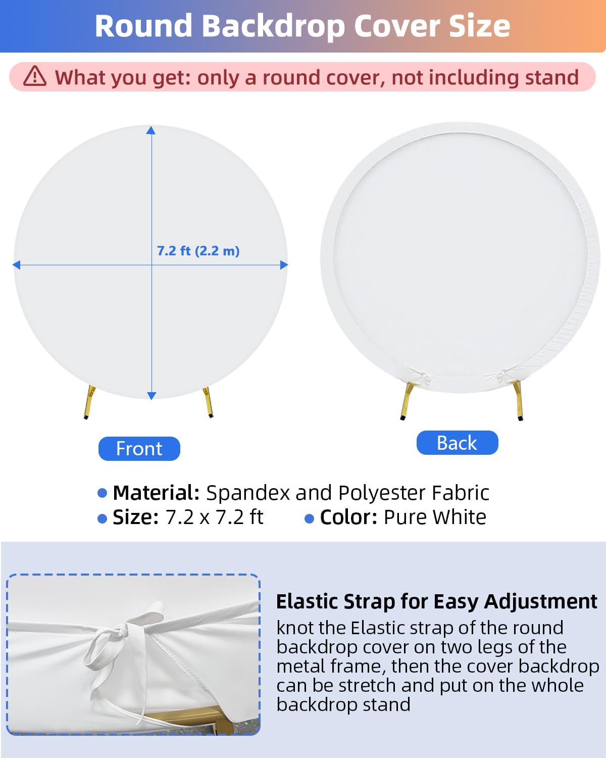 HEMMOTOP 7.2x7.2 ft Round Backdrop Cover White, Circle Arch Stand Cover for Wedding, Balloon Arched