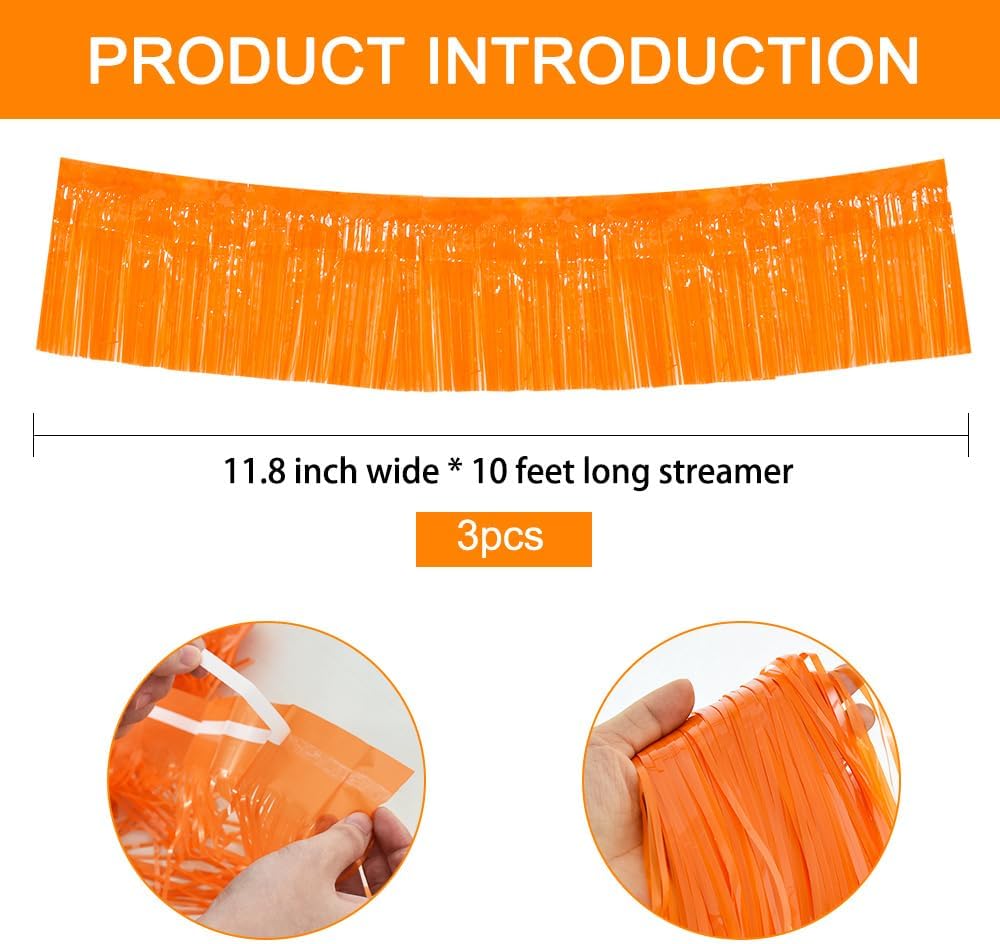 BEISHIDA 3 Packs Metallic Foil Fringe Garland Orange Wall Hanging Tinsel Fringe Banners for