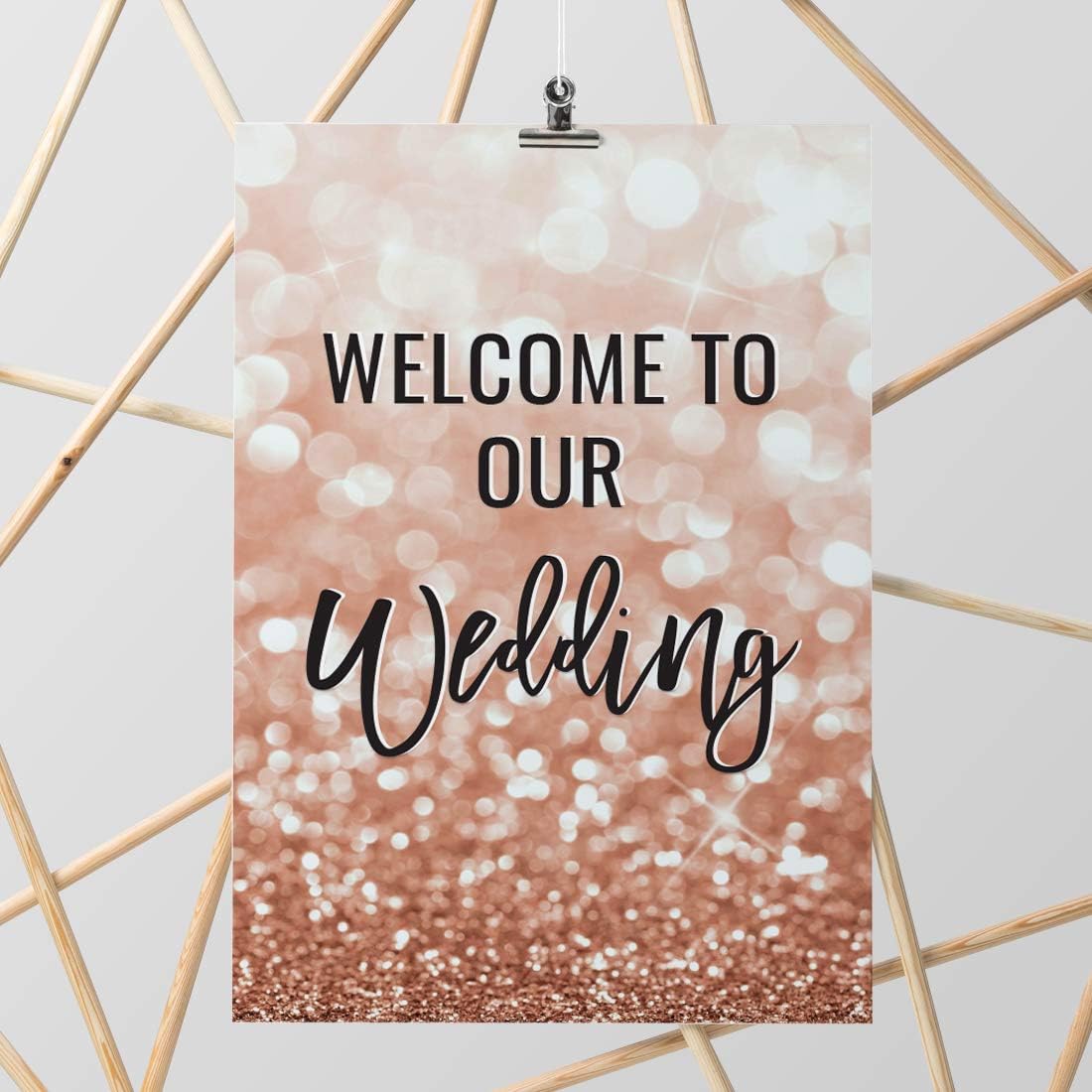 Andaz Press Extra Large Wedding Easel Board Party Sign, 12x18-inch, Glitzy Faux Rose Gold Glitter