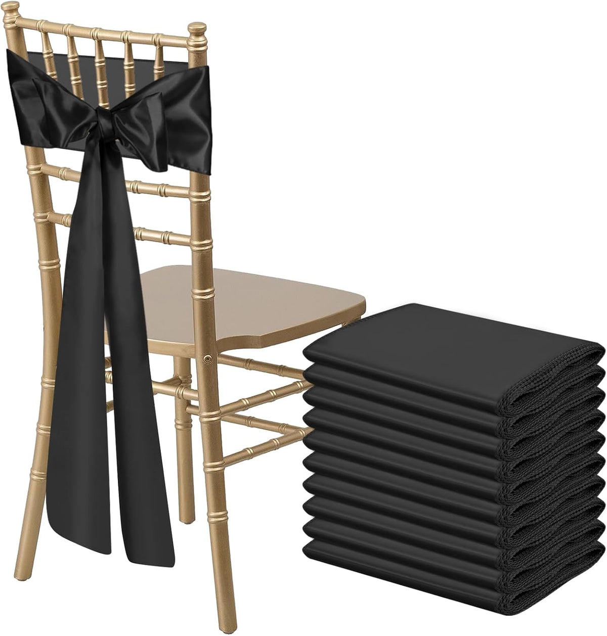 10 PCS Black Satin Chair Sashes Bows Universal Chair Ribbon Ties Back Sash for Wedding Party
