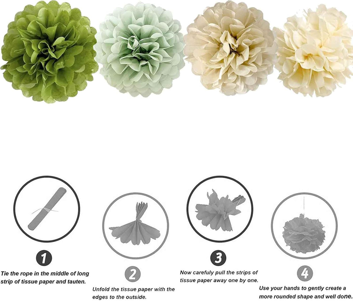We Moment Olive Sage Green Cream Ivory Tan Tissue Paper Pom Poms Party Decorations for Neutral Baby
