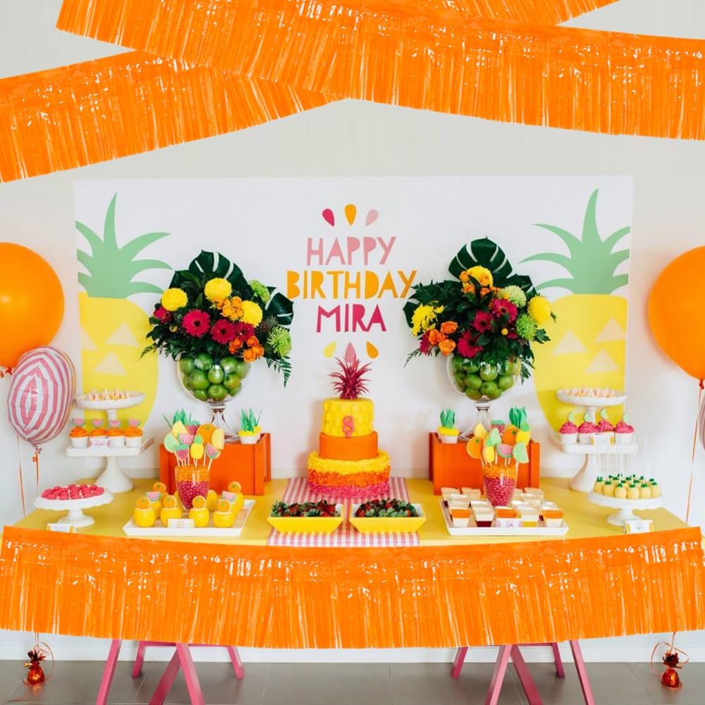 BEISHIDA 3 Packs Metallic Foil Fringe Garland Orange Wall Hanging Tinsel Fringe Banners for