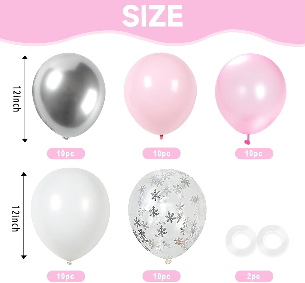 Pink and Silver Balloons, 52 PCS Snowflake Pink and White Balloons, 12 Inch Pink White Silver Pearl