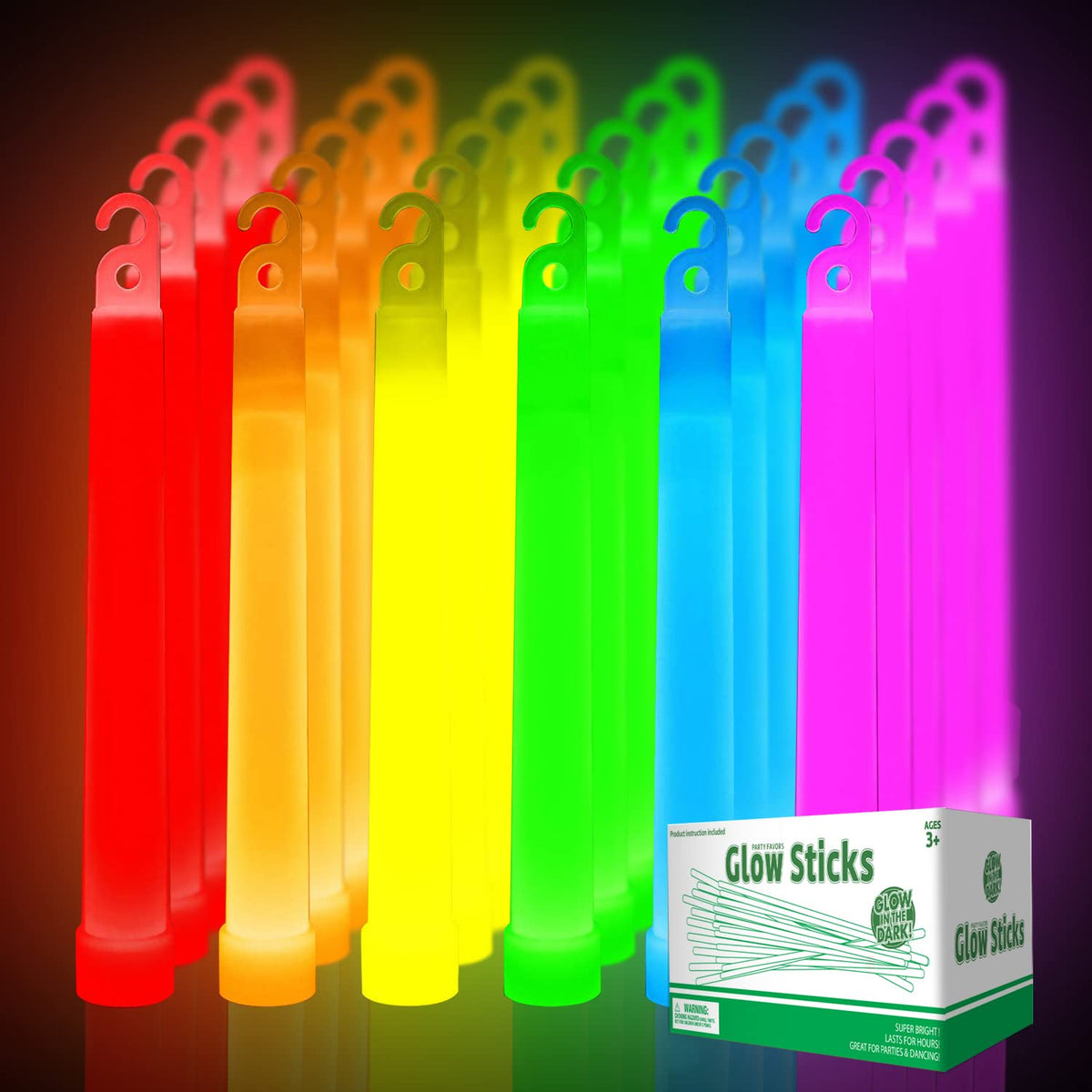 24 Ultra Bright Large Glow Sticks with 24 Black PE String, Multi Use Colourful 6 Inch Glowsticks