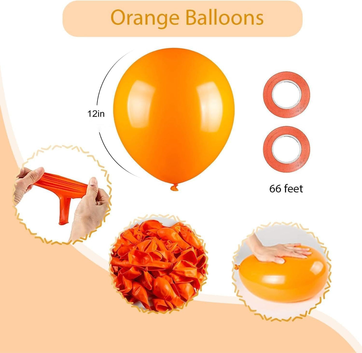 100pcs Orange Balloons, Helium Quality 12 inch Orange Latex Party Balloon for Birthday, Baby