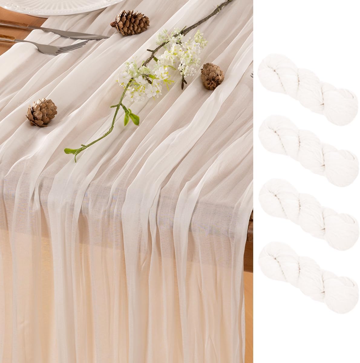 Ivory Table Runner Cheesecloth Table Runner 4 Pack 10FT Farmhouse Table Runners 120 Inches Fall