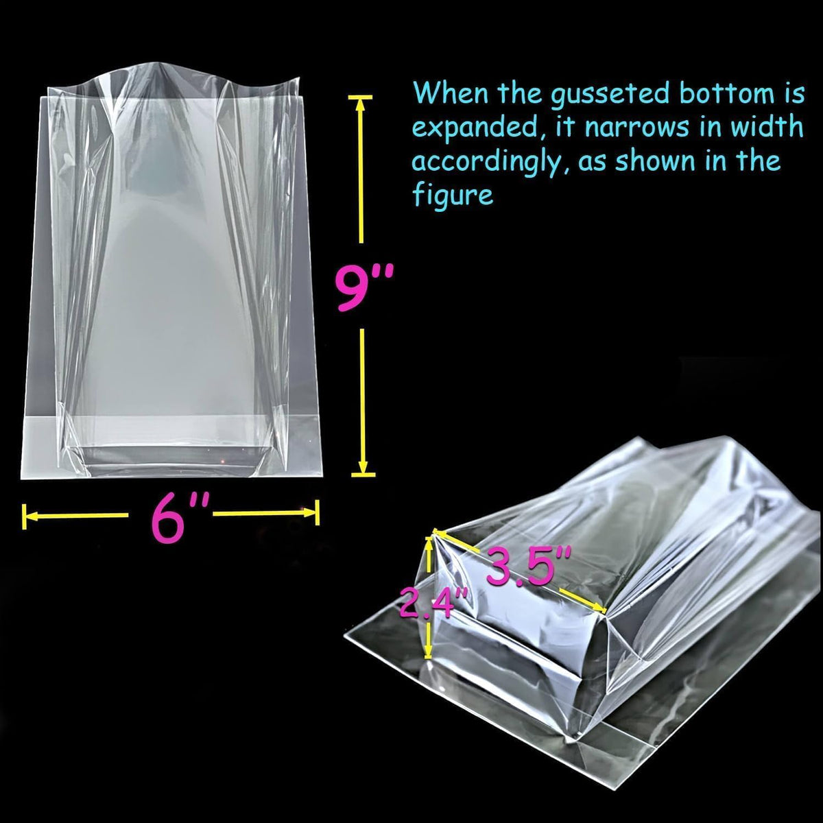 PigPotParty Cellophane Treat Bags 6x9 Inch, 50 Pack, Clear Goodie Bags