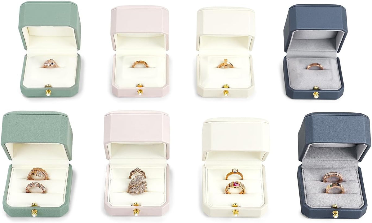 Oirlv Luxury Leather Ring Box for Jewelry Gift Octagon Women Ring Holder for Wedding Day, Proposal