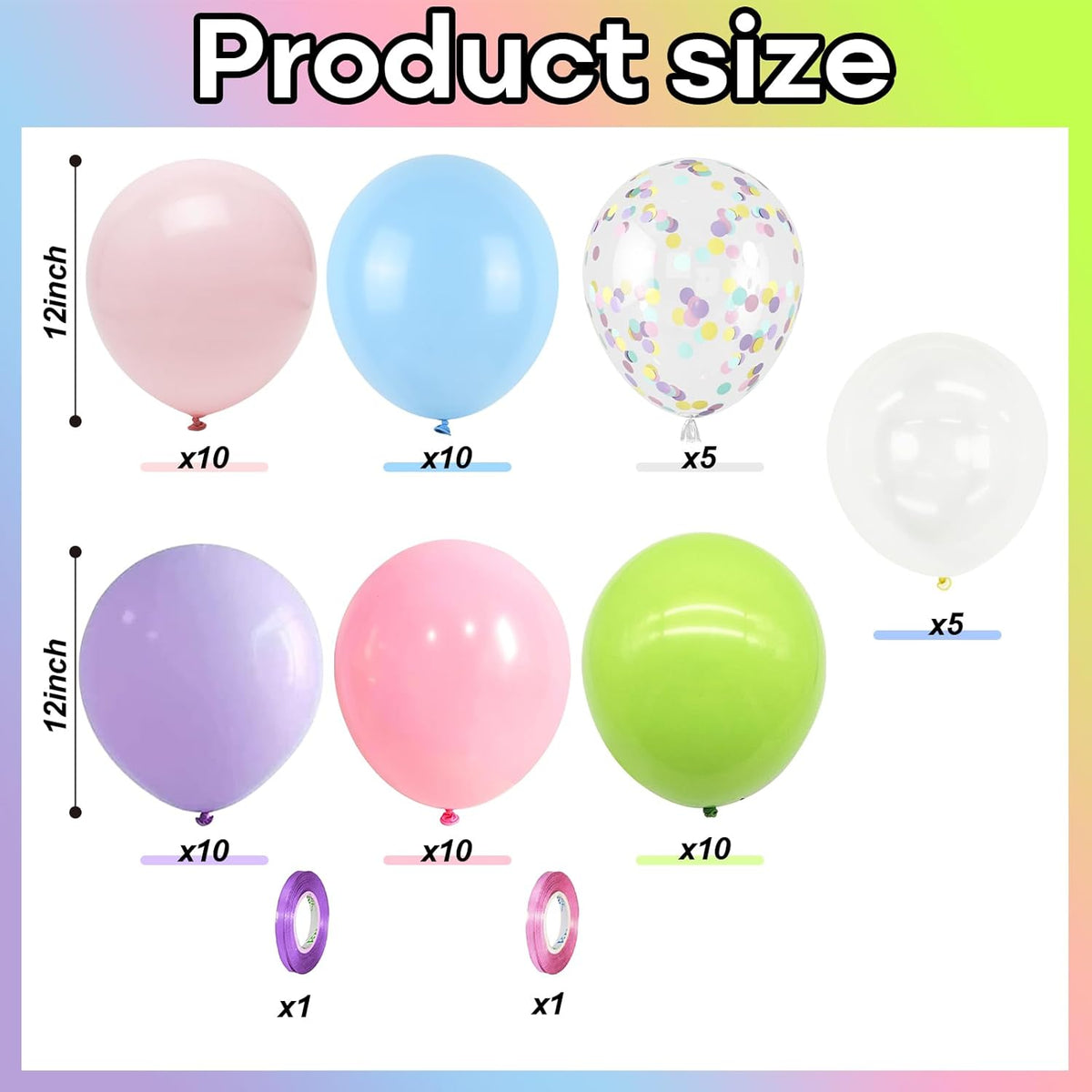 Pastel Balloons, 60PCS Macaron Pink Purple Blue Latex Balloon, Pastel Color Ice Cream Balloon for