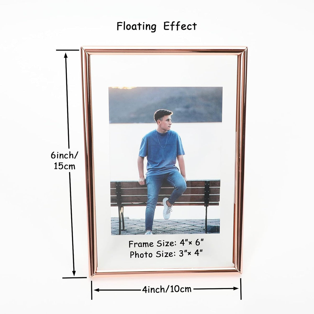 Rose Gold Floating Frame (4"x6",Vertical) with Romantic Heart, For Picture Sizes (3x5, 2x3,1x2)
