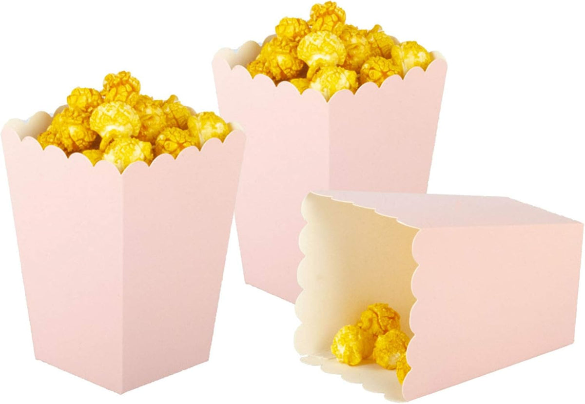 Pink Popcorn Boxes Mini Pack of 12, Paper Popcorn Container for Birthday Party, Graduation