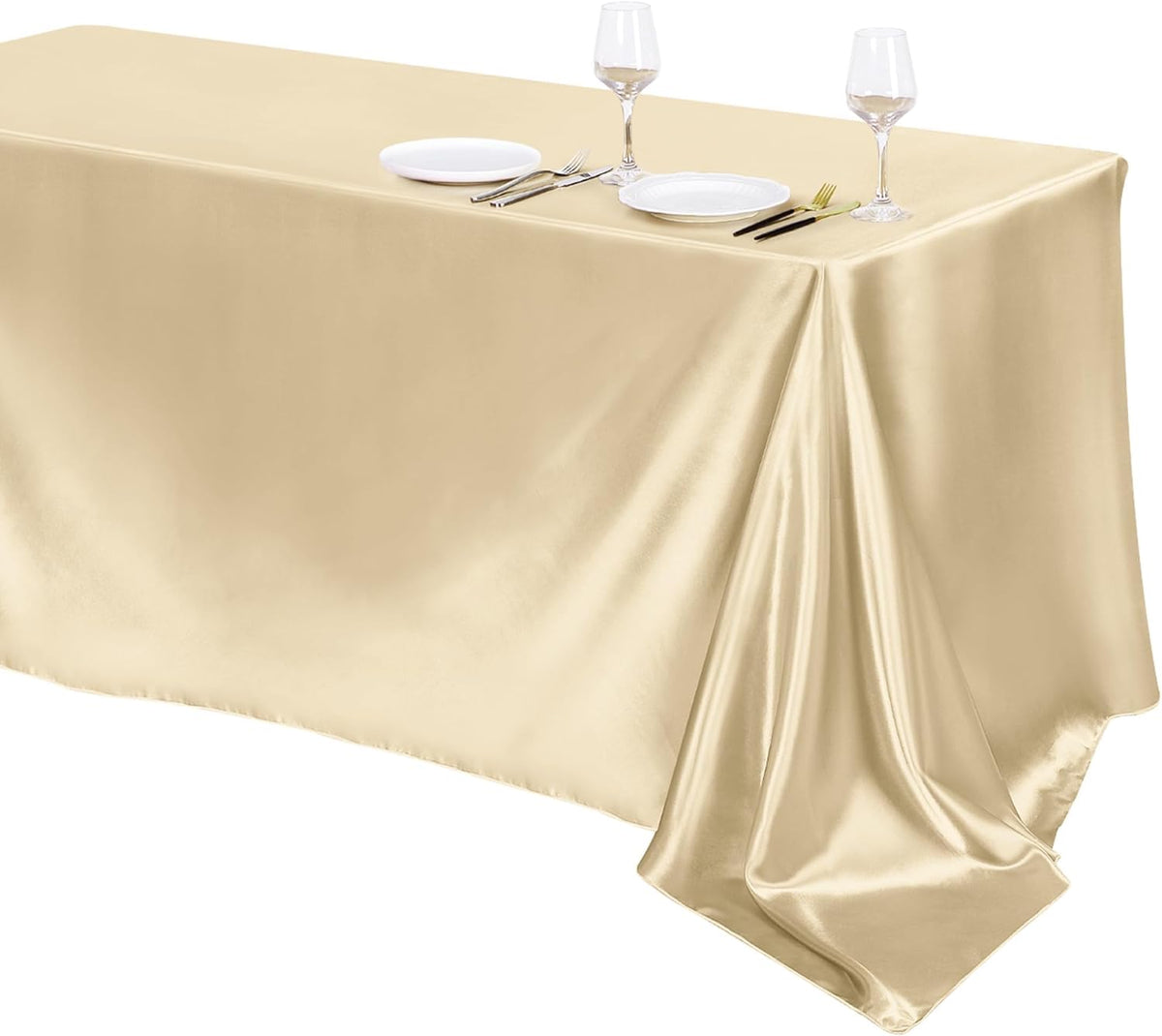 TURSTIN 1 Pack Champagne Satin Tablecloth 102 x 58 Inch Overlay Satin Table Cover Rectangle Bright
