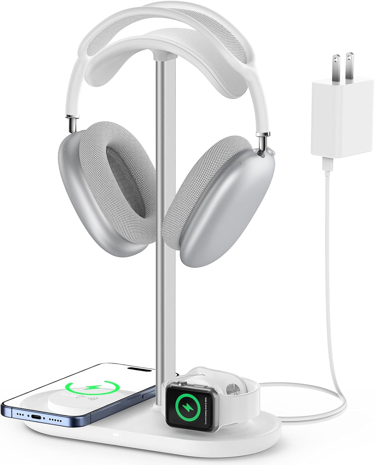 Universal Headphone Stand, Magnetic Wireless Charger for iPhones/AirPods/iWatch, Aluminum Alloy