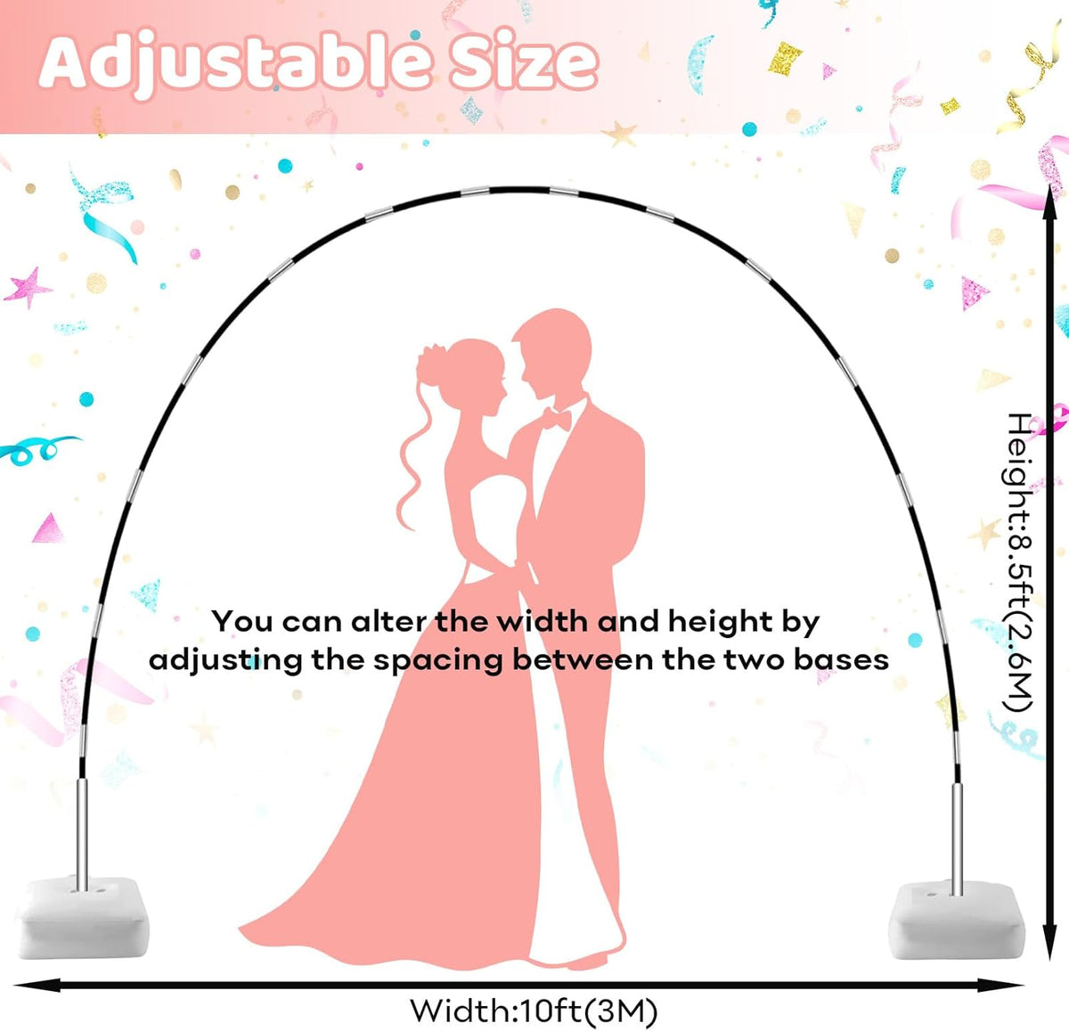 Paready Black Balloon Arch Stand Kit, Adjustable Balloon Arch Stands for Floor Garden Arbors