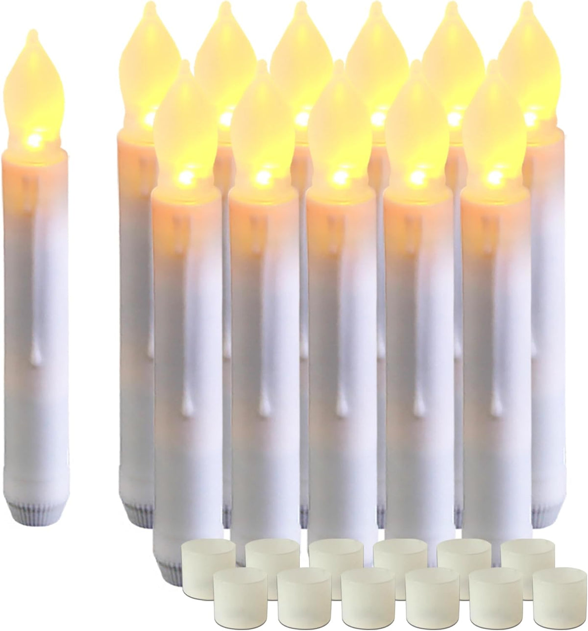 Amagic 12 Pcs Flameless LED Taper Candles, No Remote, Magical Hanging Floating Candles, Battery