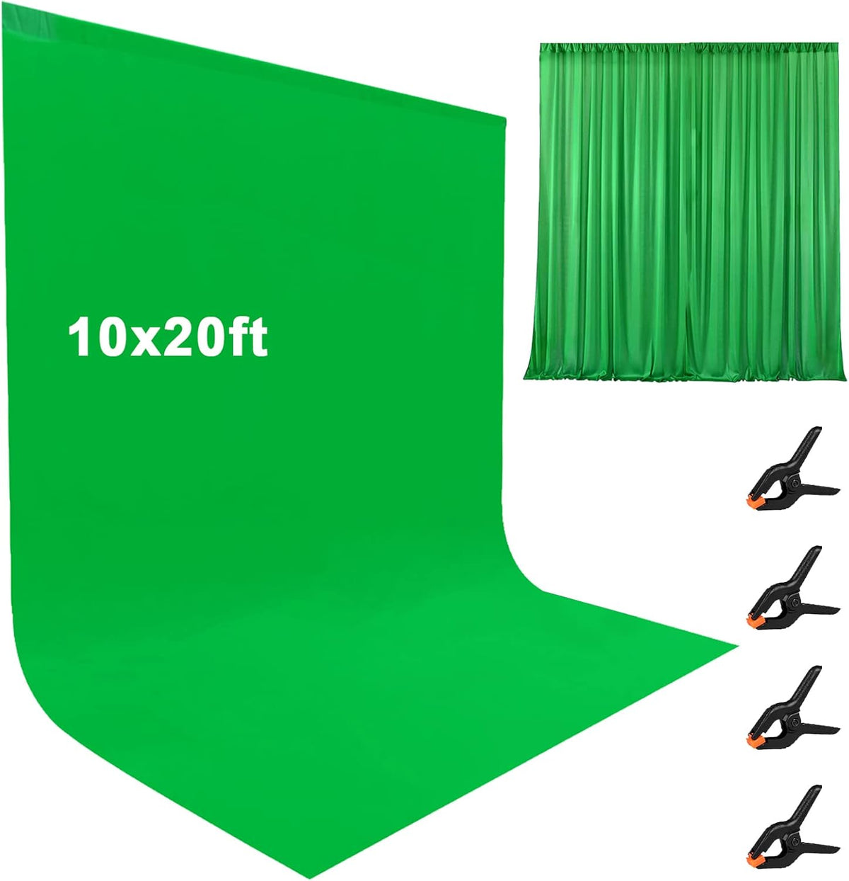 10X20ft Large Green Screen Backdrop for Photography, LCUIRC Two Rod Pocket Chromakey Collapsible