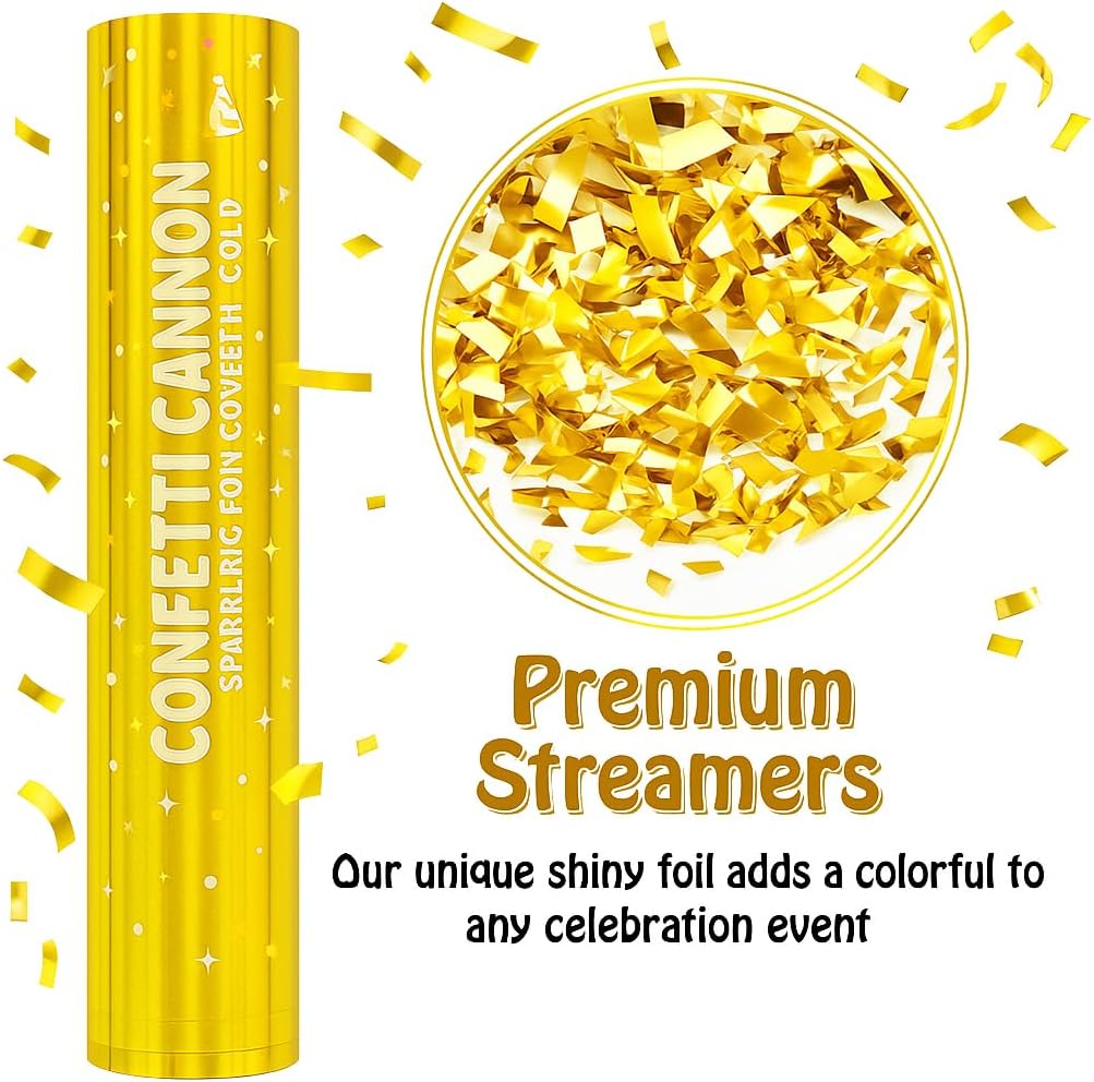 5 Pack Confetti Poppers gold– 12 Inch Confetti Blaster for Birthday, Graduation, and New Year’s Eve