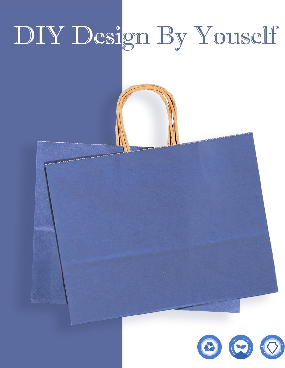 qiqee 100PCS Large Gift Bag with Handles Bulk 13"x4.5"x10" Gift Bags Kraft Deep Blue Multiple Uses