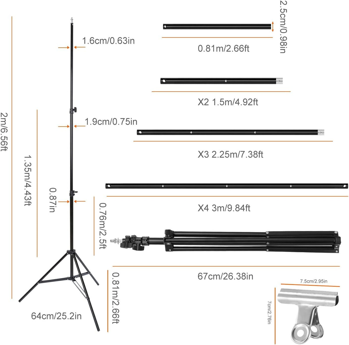 iMounTEK Backdrop Stand Photo Video Studio, 10Ft Wide Adjustable Backdrop Stand, Background Support