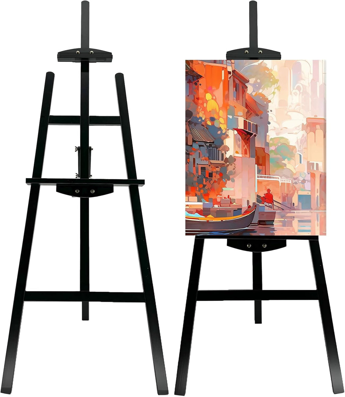 Adjustable Black Wooden Painting Easel, Pine Art Easel Stand Hold up to 43'', Painting Canvas for