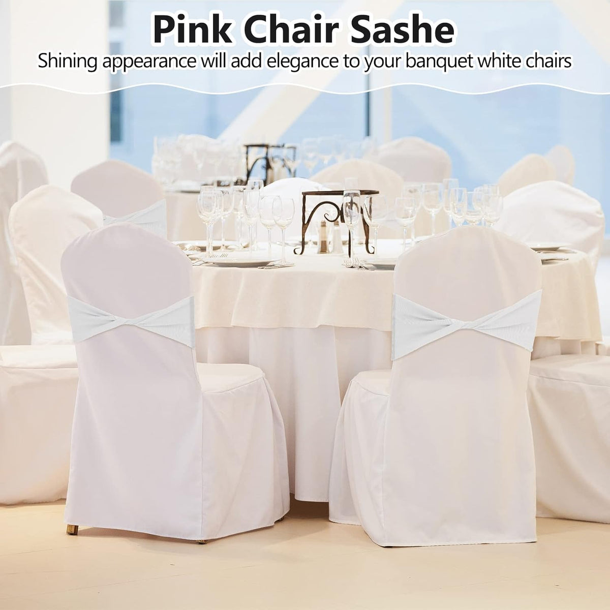 Kinlop 50 Pcs Spandex Chair Sashes Bows Chair Bands Slider Sashes for Covers Elastic Bands Ties
