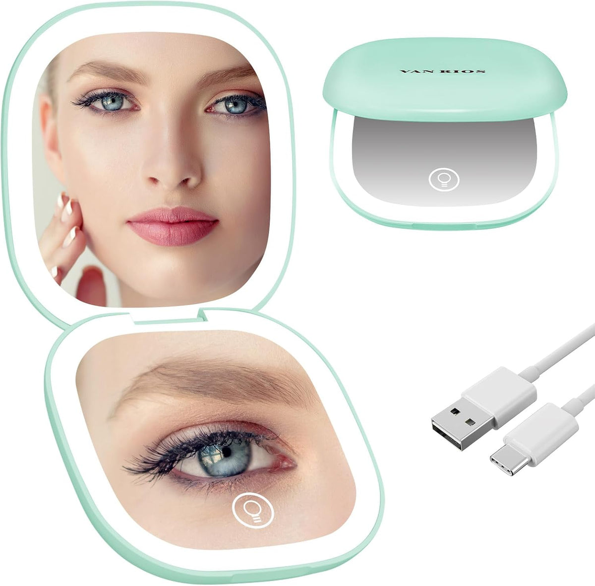 Portable Compact Mirror with Lights,15X Magnifying Pocket Mirror for Purse, Dual LED Travel Mirror
