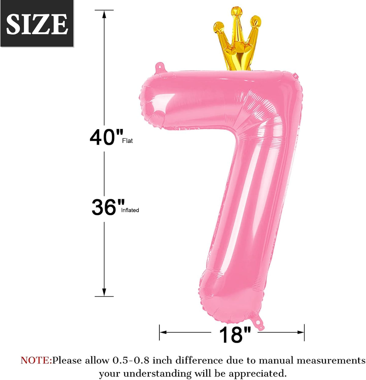 40 Inch Pink Number Balloon 0-9(Zero-Nine) with Crown, Big Size Happy Birthday Balloon, Foil Helium