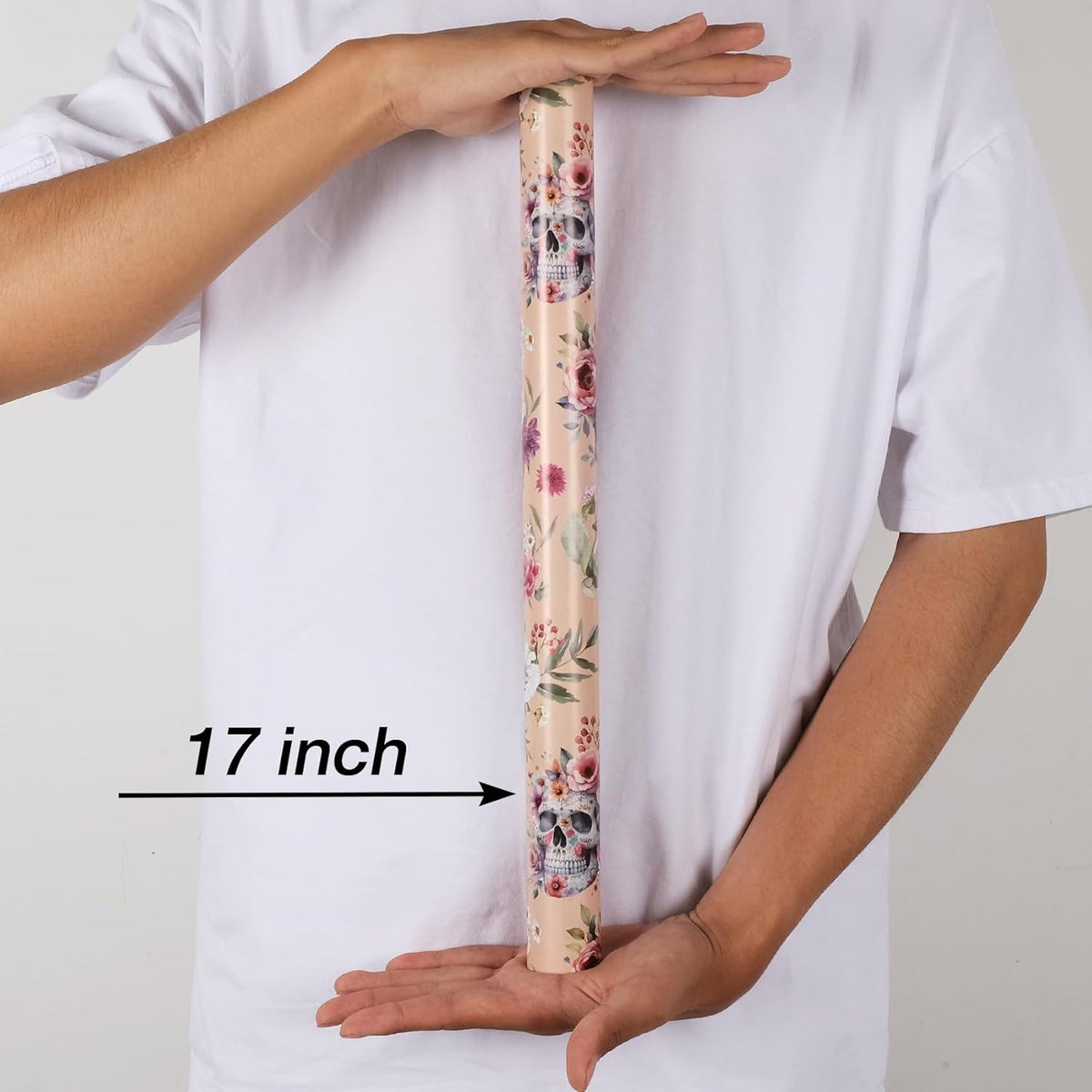 Aimyoo Gothic Wrapping Paper Roll, 17 Inch X 16.5 Fee Skull Floral Berry Design Gift Wrap Paper for