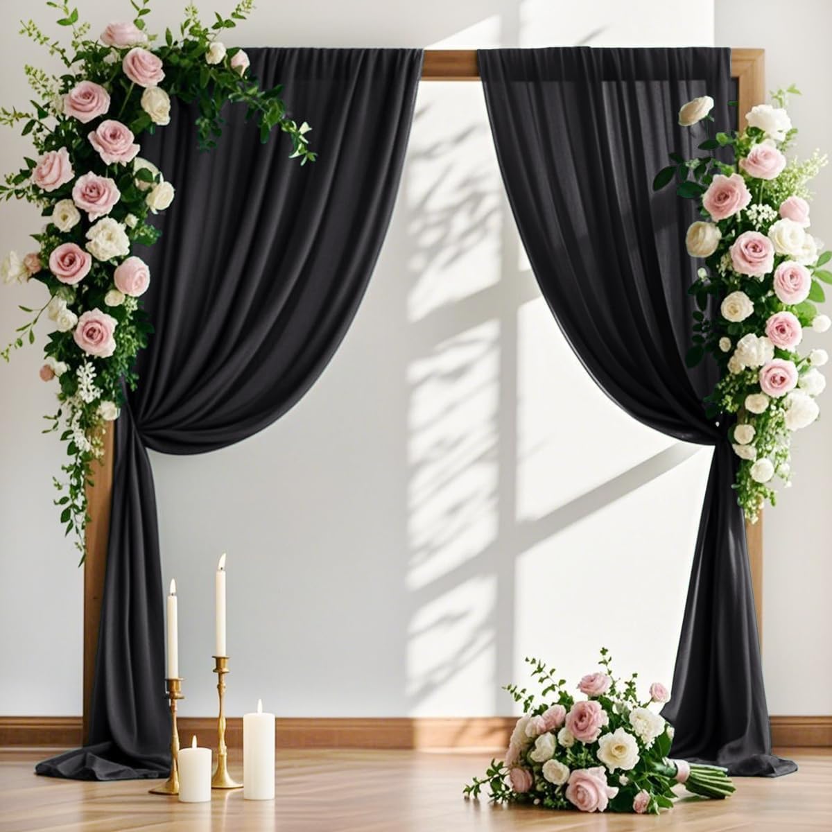 MLMW Wedding Arch Draping Fabric 2 Panels 29" x 20Ft Black Sheer Wedding Arch Backdrop Drapes