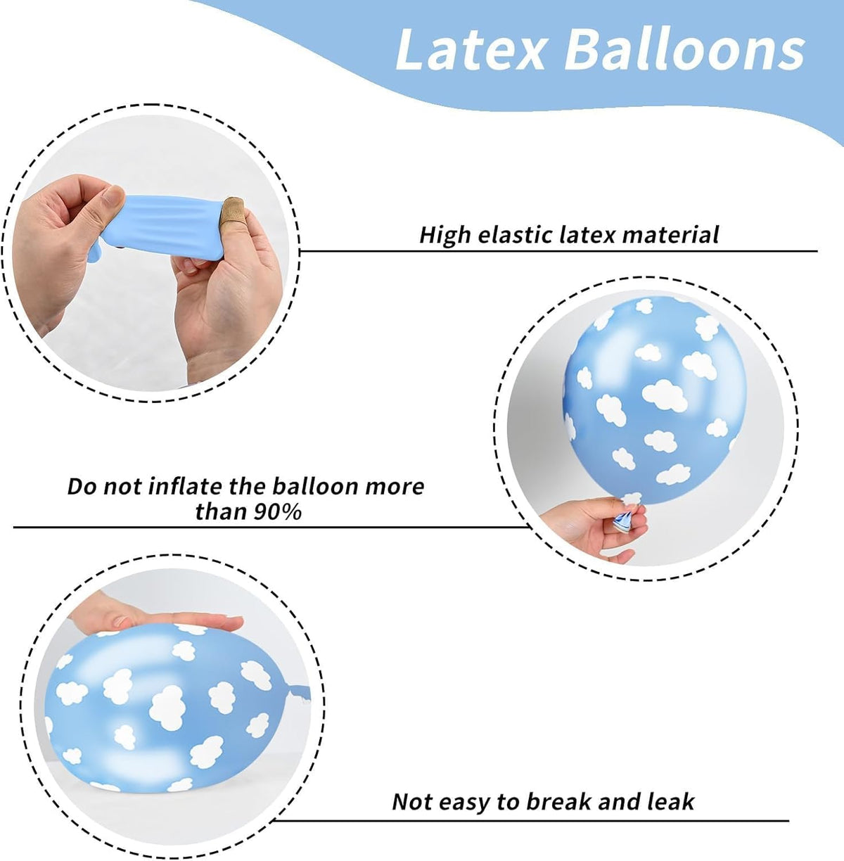 Cloud Balloons, 52 PCS 12 Inch Blue White Balloons With Clouds Print for Birthday, Baby Shower