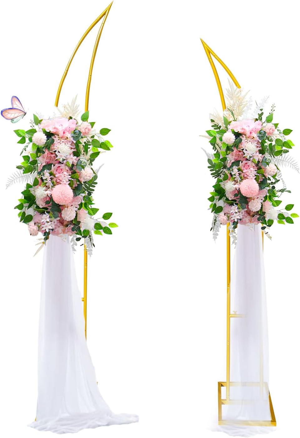 Curved Wedding Arch Backdrop Stand Set of 2, Large Balloon Arch with Rectangular Base (5.9ft,6.9ft)