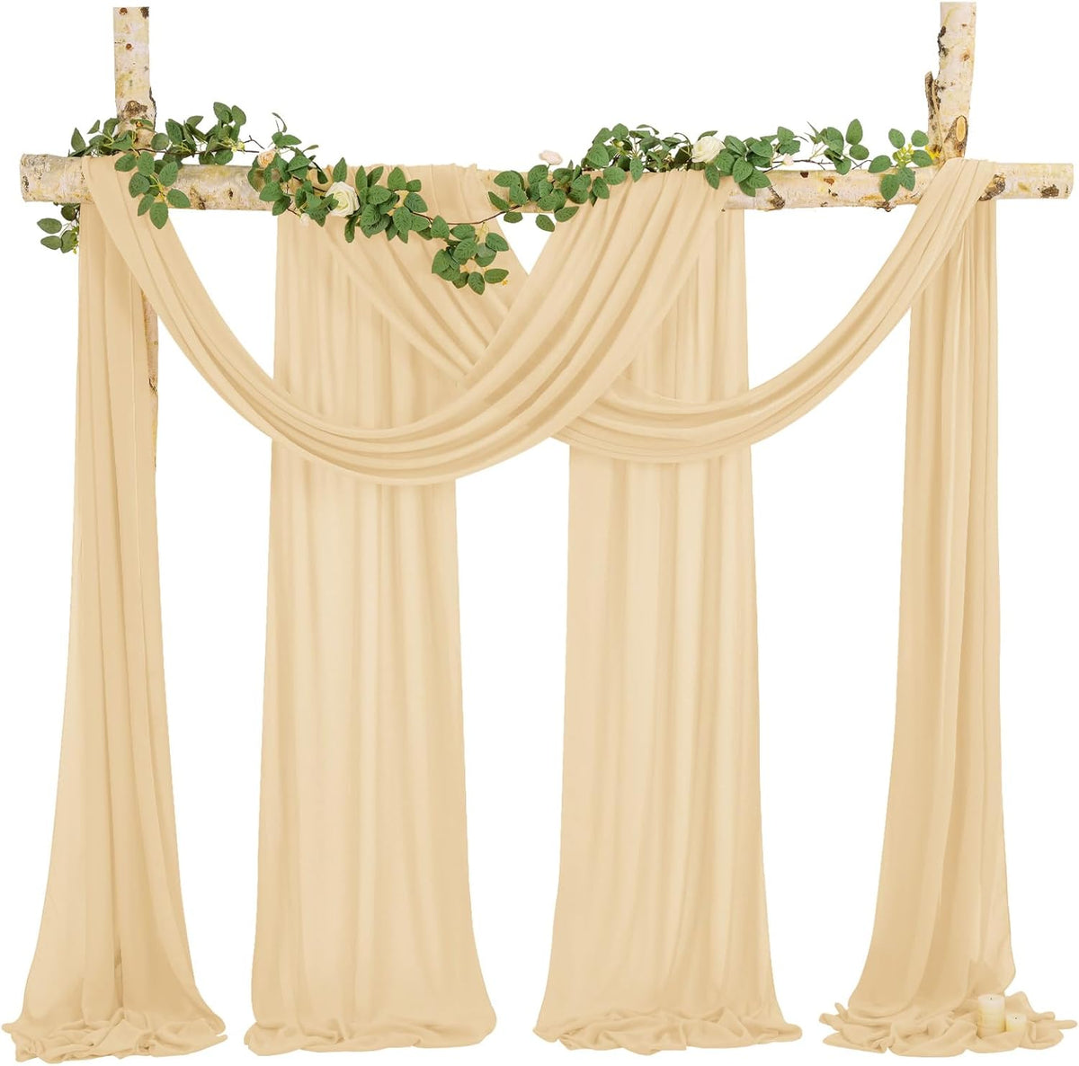 Wedding Arch Draping Fabric, 8 Panels 28" x 20ft Champagne Sheer Chiffon Curtain Drapes for Wedding