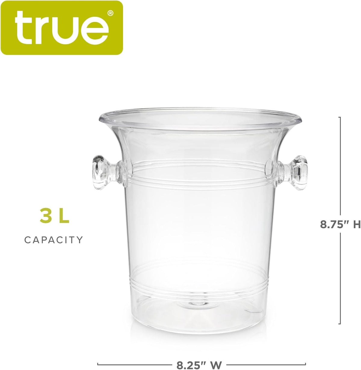 True Clear Acrylic Ice Bucket with Handles, 3-Liter Capacity, Durable Wine and Champagne Bucket