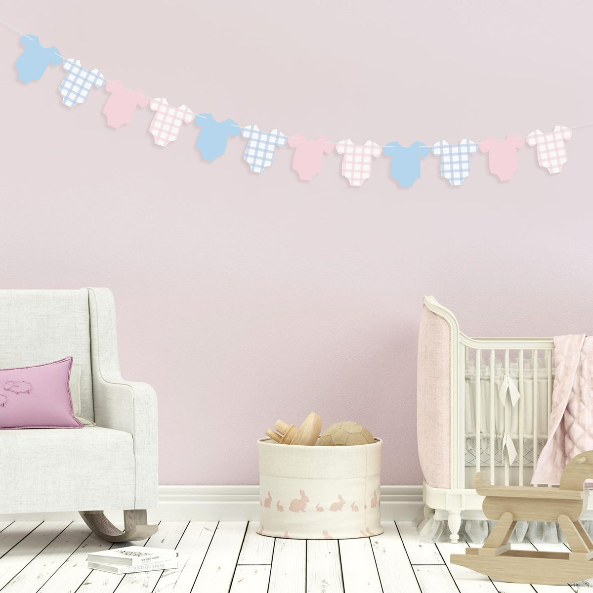 Weysat 2 Pcs Baby Clothes Banner Baby Boys Girls Shower Decorations Pink Blue Bodysuit Clothesline
