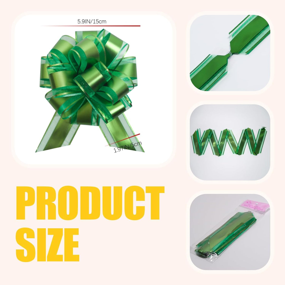 6 PCS 6 Inch Organza Green Pull Bows - Perfect for Gift Wrapping, Wedding Decor, Car Bows, Birthday