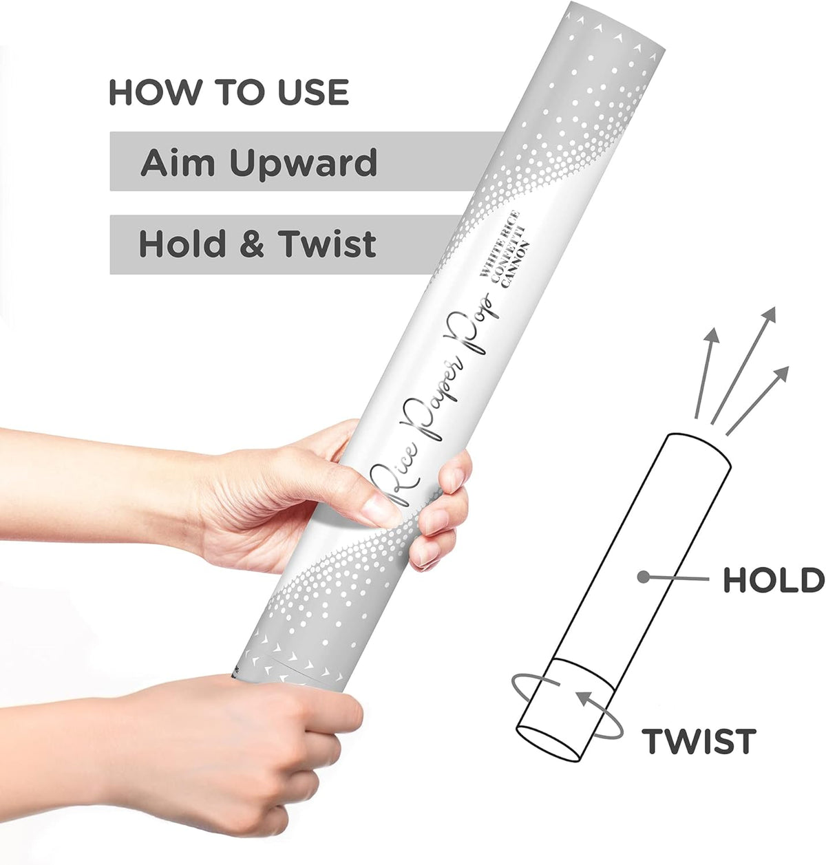 White RICE Paper Confetti Cannon - 16" Rice Paper Biodegradable Party Popper, Compressed Air