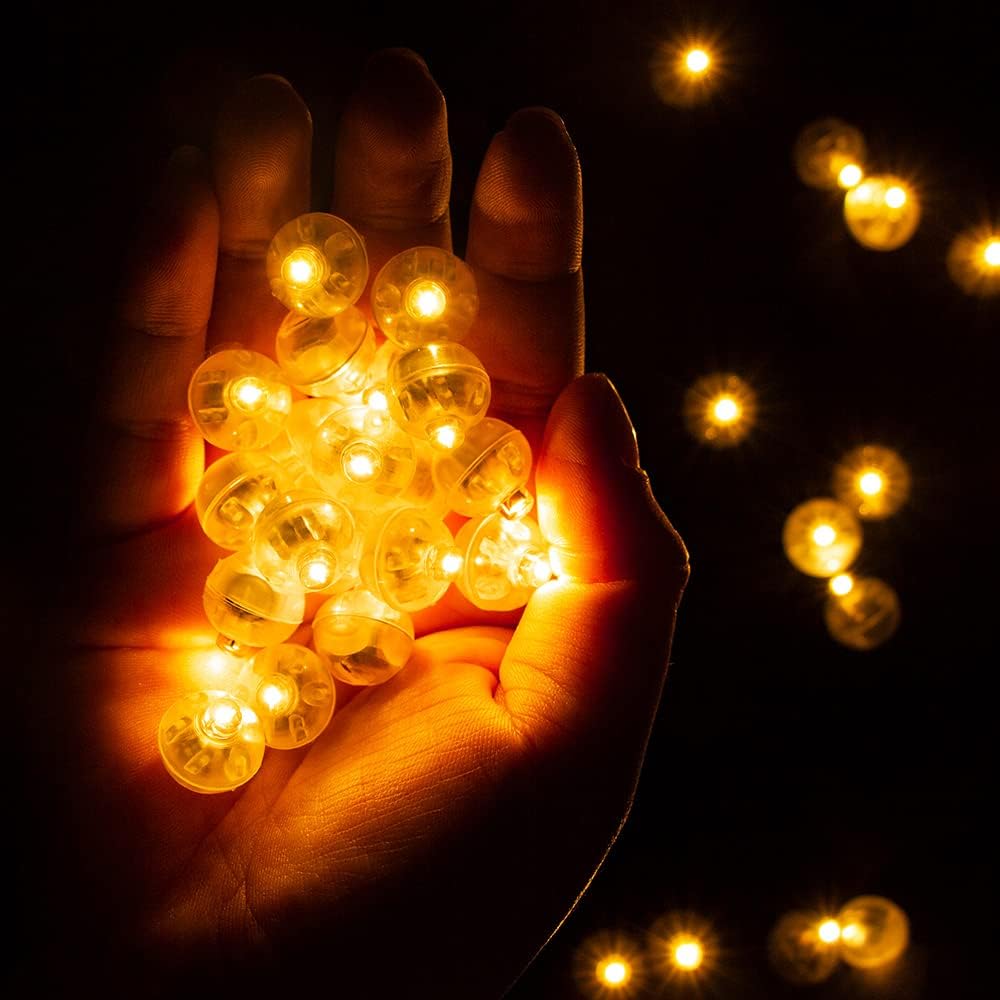 100pcs LED Orange Balloon Light Mini Tiny Led Lights, Small Round Led Ball Lamp for Paper Lantern