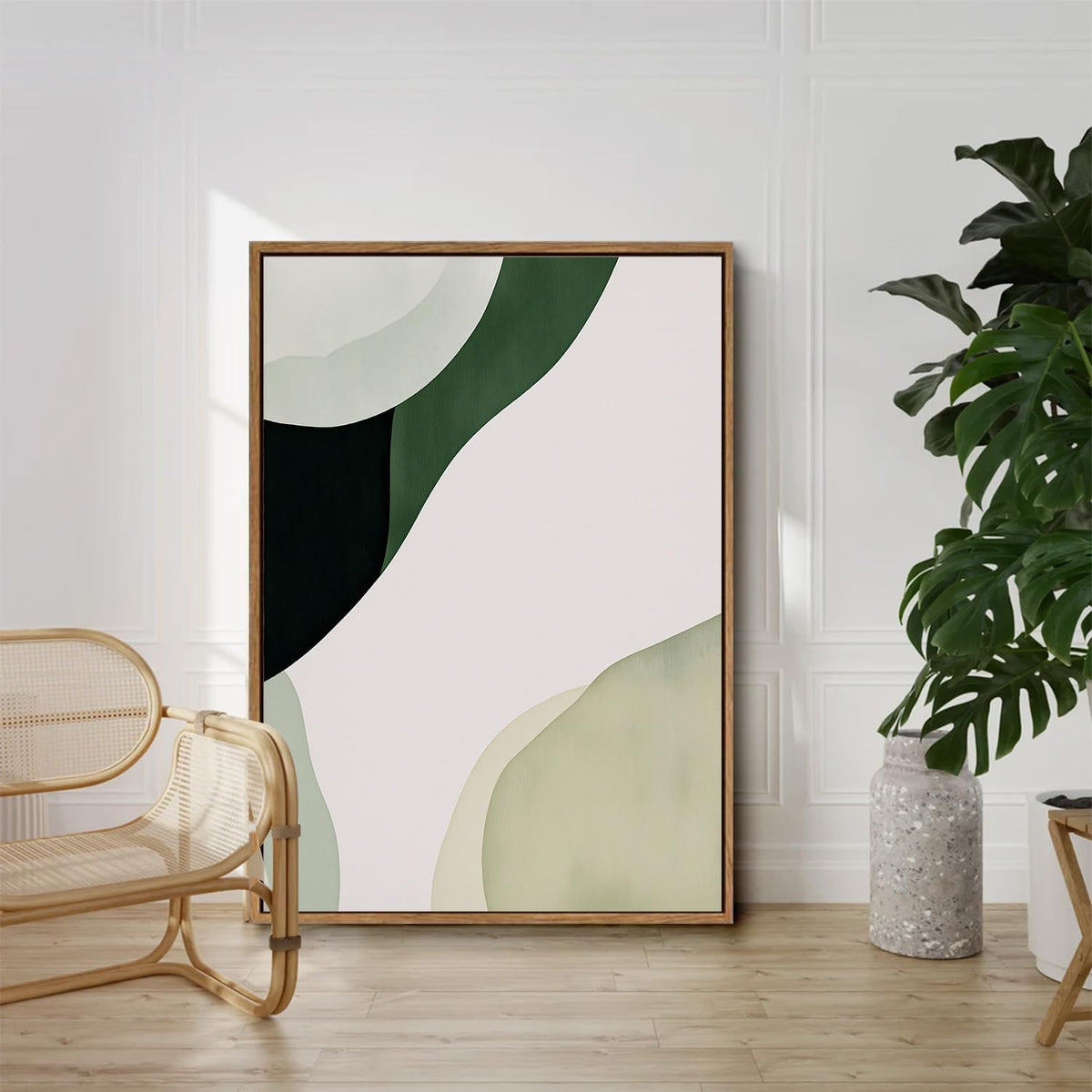 myusuar 3 Piece Large Modern Abstract Canvas Framed Wall Art For Living Room, Green Black White