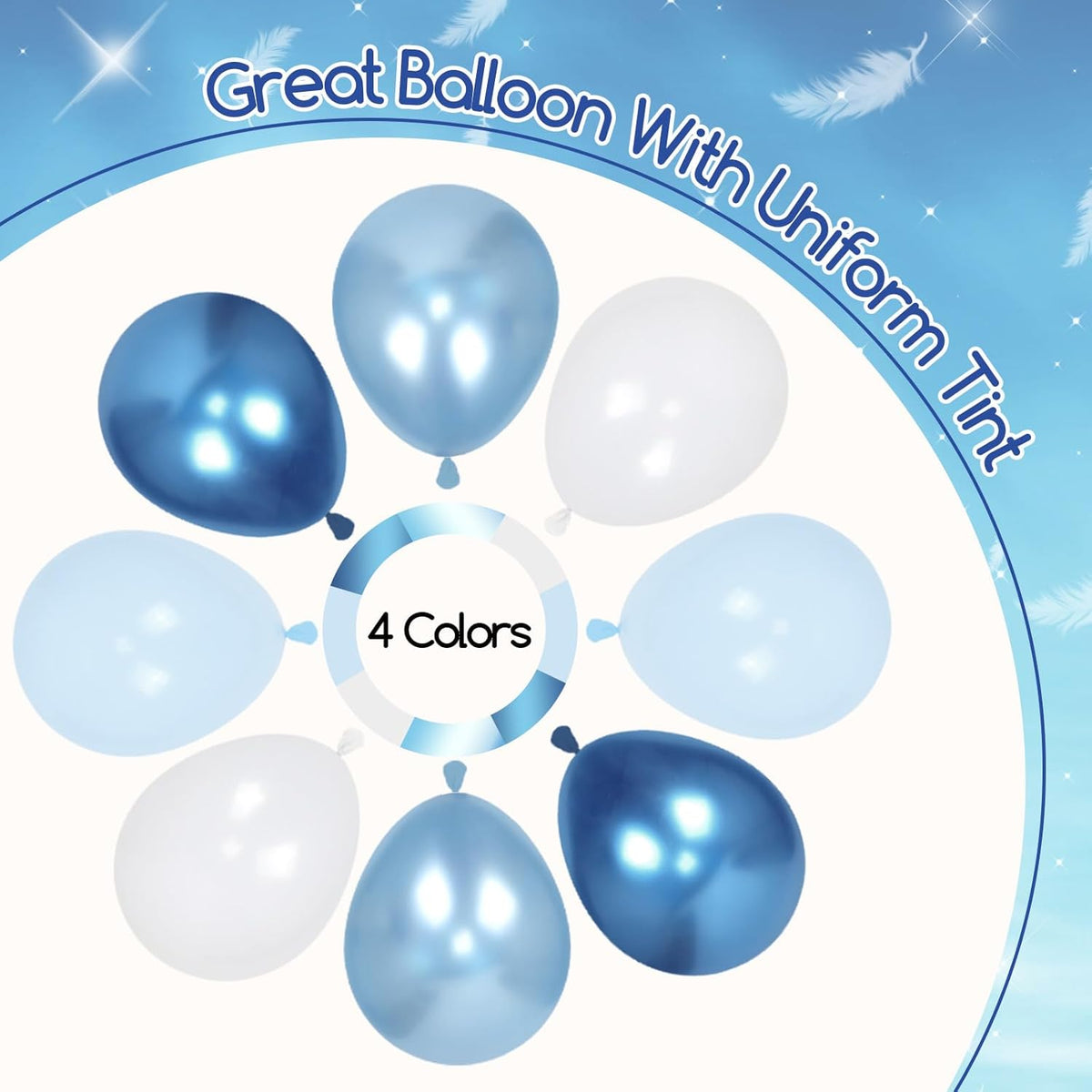 60pcs Blue and White Balloons 12inch with Pastel Pearl Light Blue Confetti White Balloons for