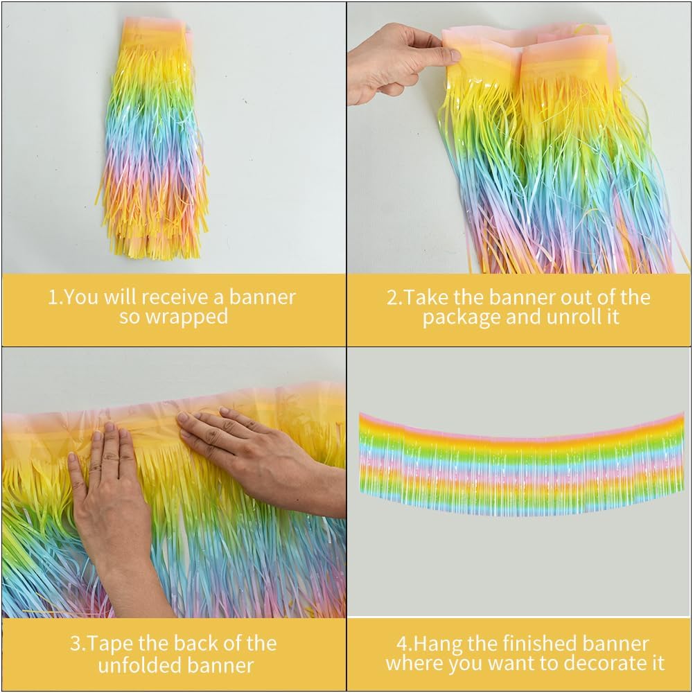 BEISHIDA 3 Packs Metallic Foil Fringe Garland Light Rainbow Wall Hanging Tinsel Fringe Banners for
