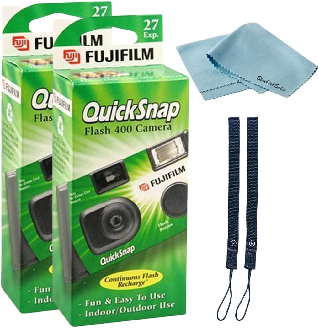 Fujifilm QuickSnap Flash 400 Disposable 35mm Camera • 2 Pack • 2 Hand Straps • BluebirdSales