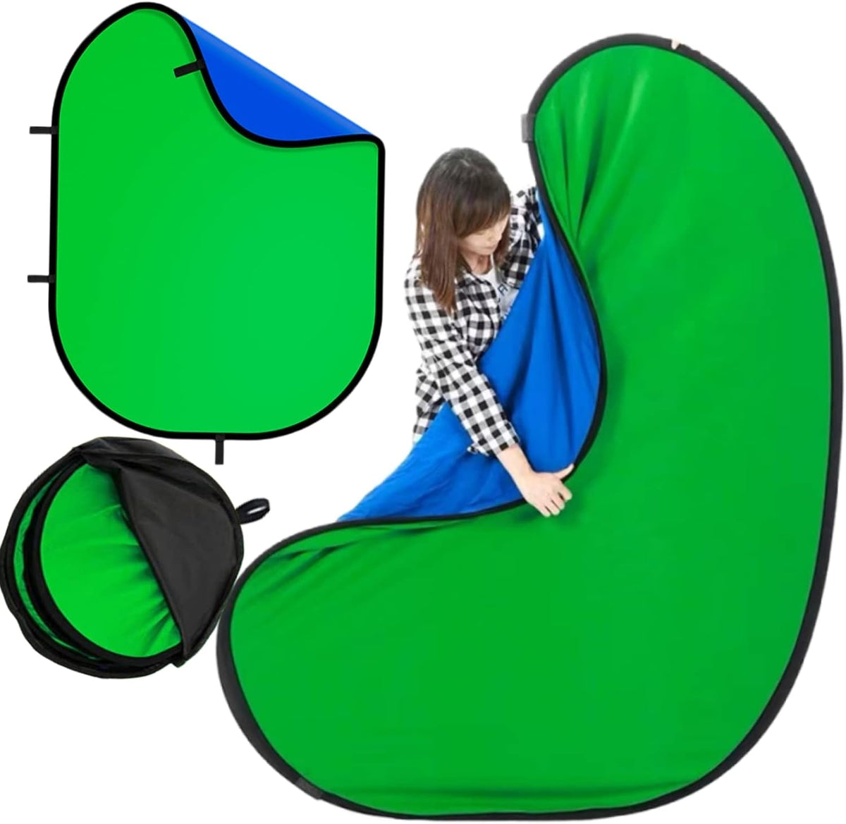 Blue Green Screen Backdrop Double Sided Collapsible Greenscreen Backdrop with Carrying Bag,Portable