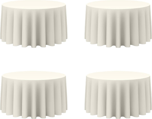 BRILLMAX 4 Pack Ivory Round Tablecloths 120 Inch - Circle Bulk Linen Polyester Fabric Washable