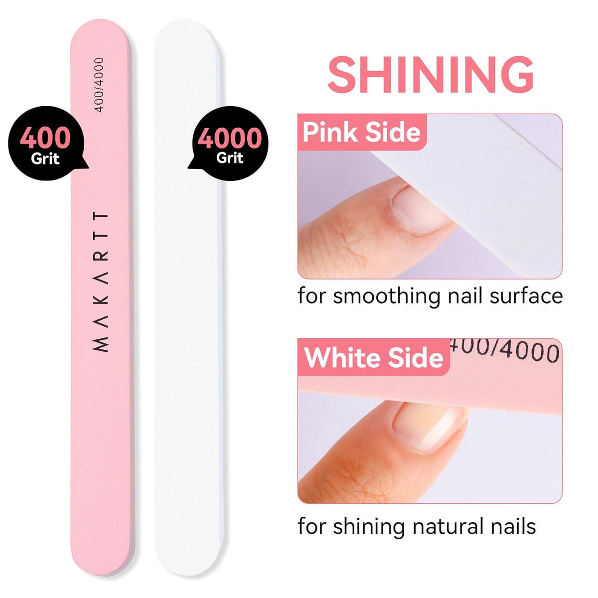 Makartt Nail File and Buffer Set, Pink Basic Prep Kit with Cuticle Clipper, Trimmer, Pusher, Brush