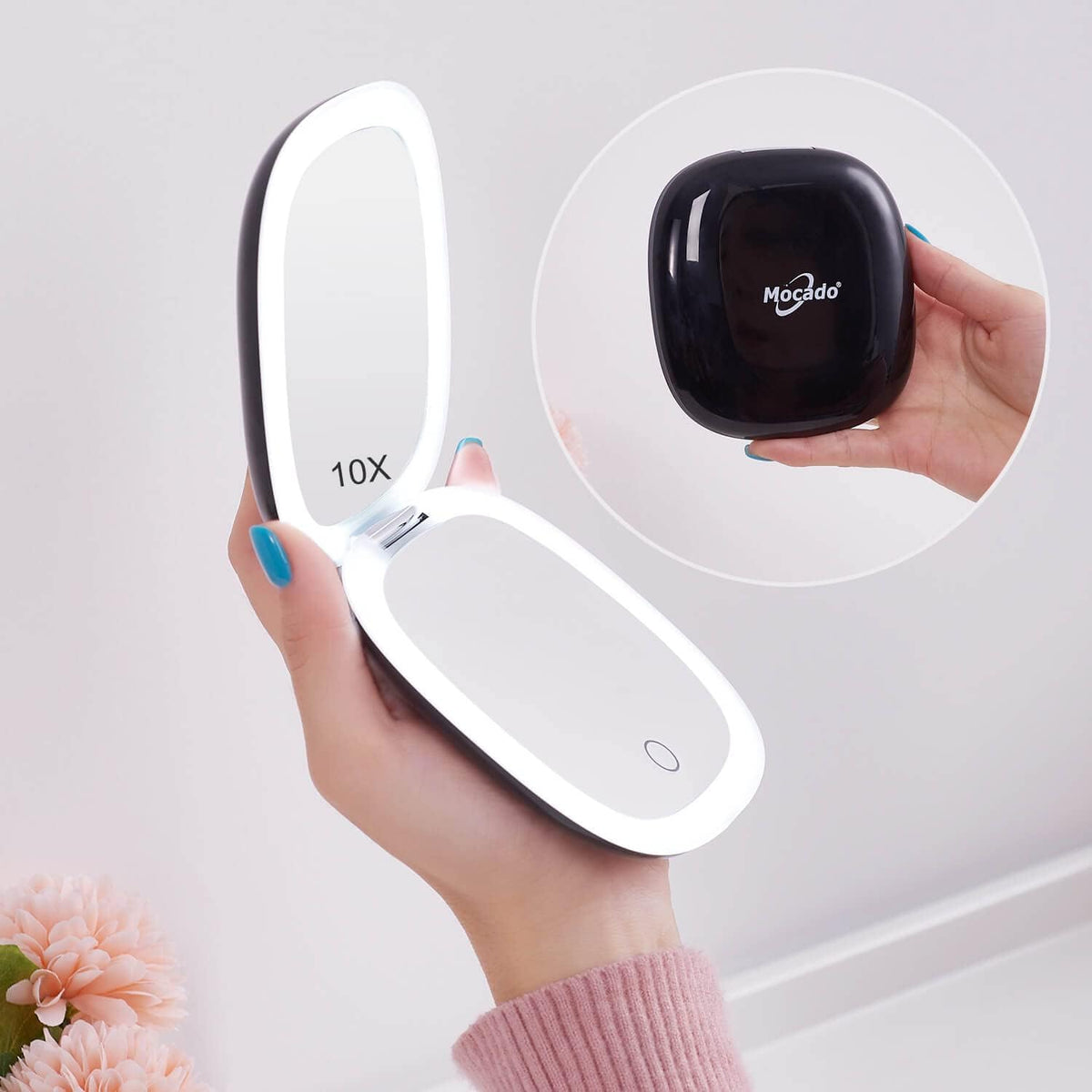 Compact LED Magnifying Travel Makeup-Mirror - 4 inches 1X/10X Magnification Small Hand Pocket