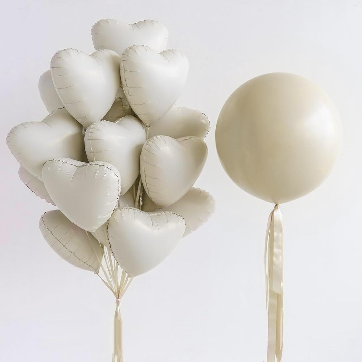 Cream White Heart Balloons,12Pcs Sand White Heart Shaped Foil Balloons,18Inch Beige Helium