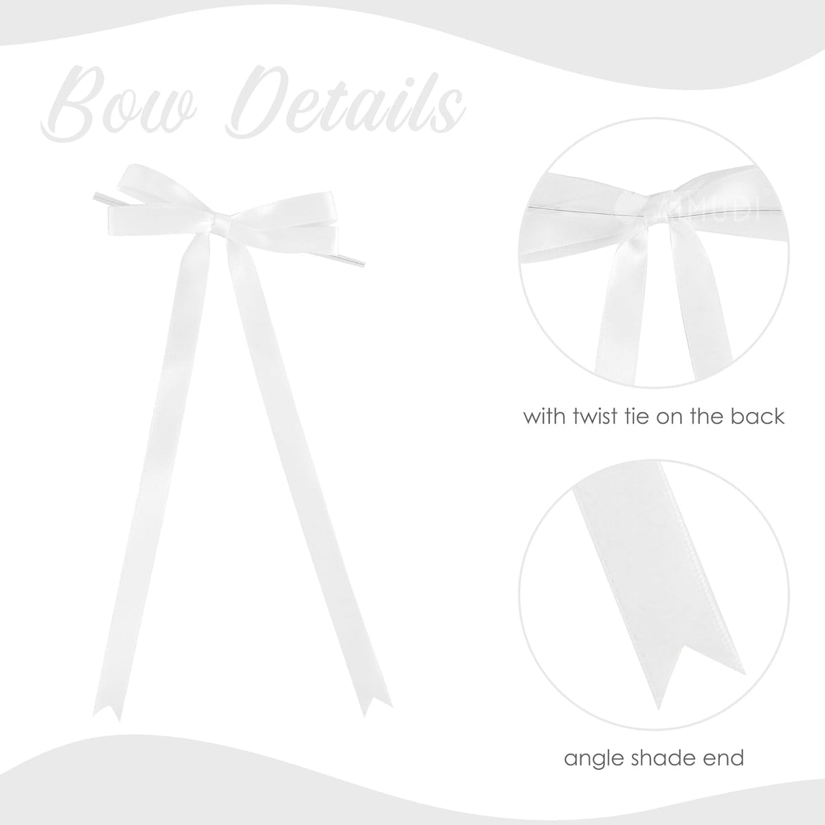 AIMUDI White Bows 5 × 10" Satin Bows for Gift Wrapping Twist Tie Bows Premade Ribbon Bows for