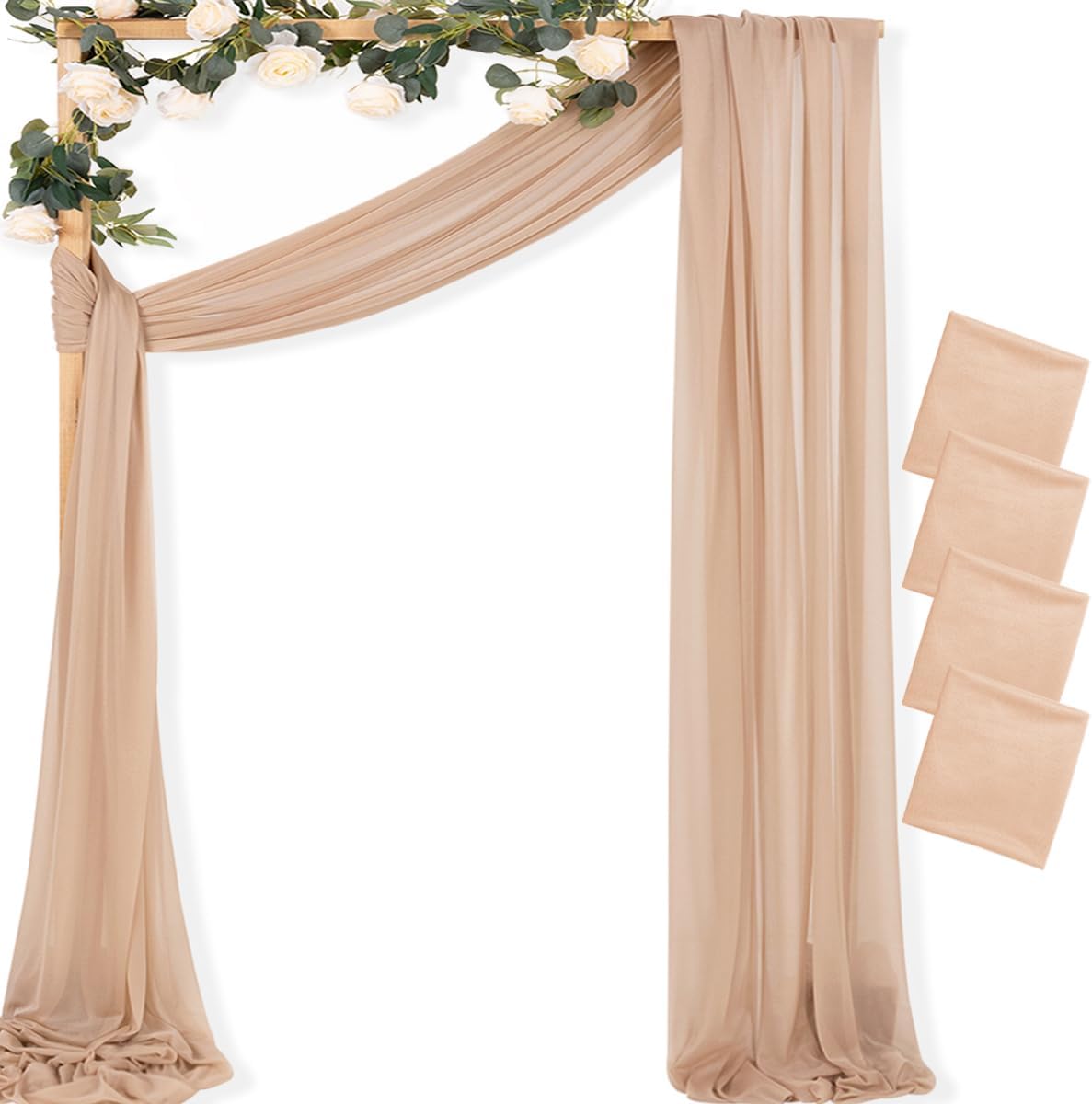 MLMC Nude Wedding Arch Draping Fabric 4 Panels 29" x 20 FT Extra Long Gauze Drapes Sheer Backdrop